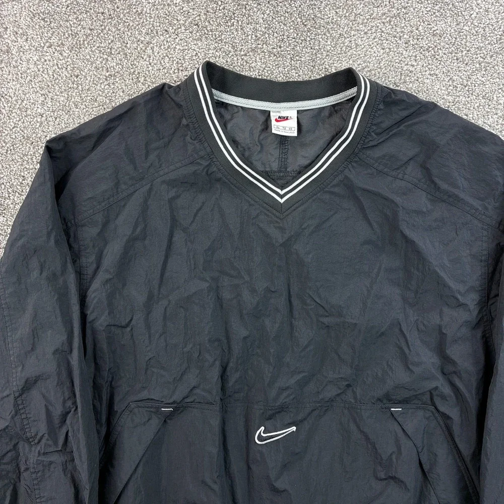 Vintage Nike Windbreaker Jacket Mens XL Black Nylon V-Neck Pullover Swoosh 90s